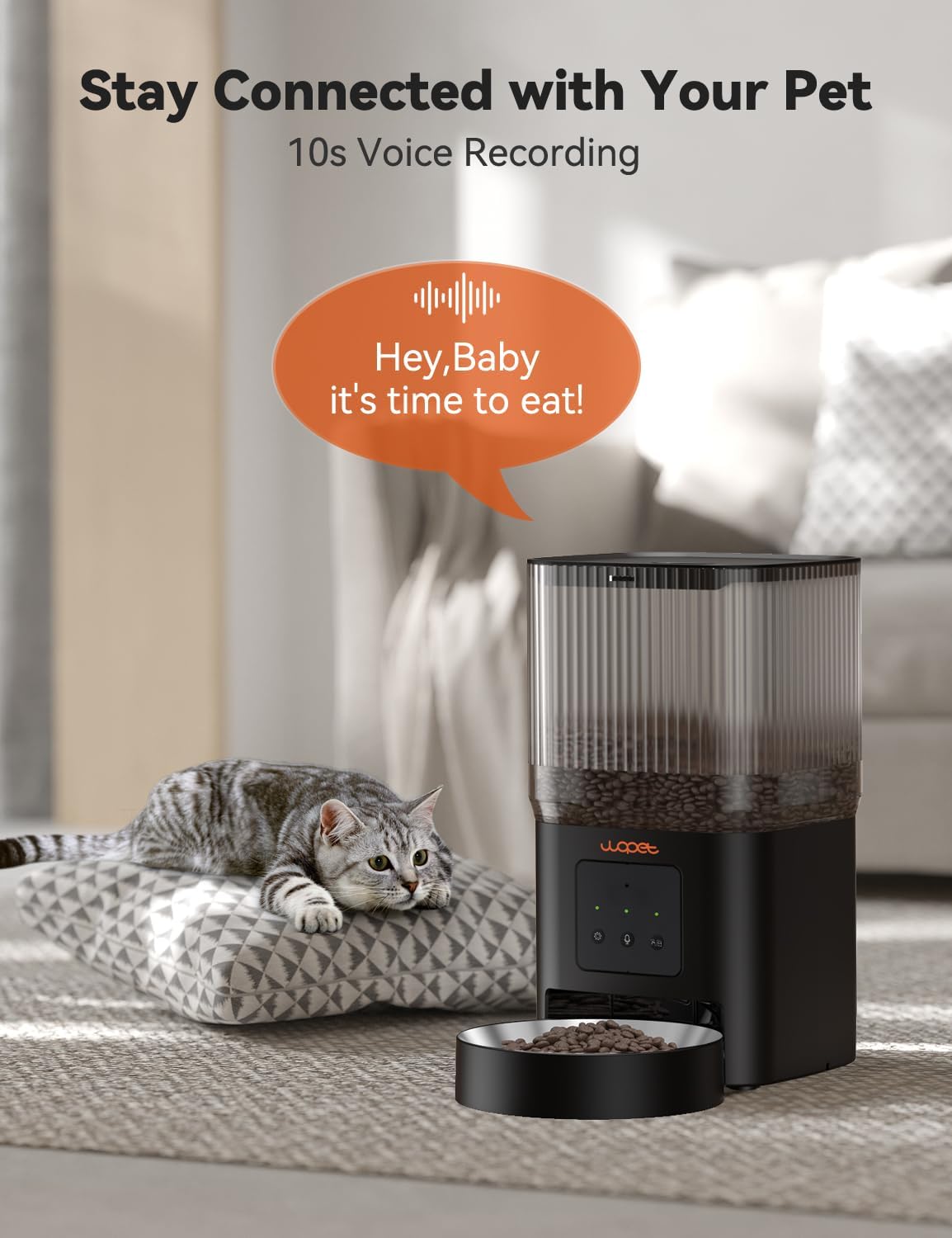 WOPET Automatic Cat Feeder, 4L WiFi Cat Food Dispenser with APP Control for Slow Feeding