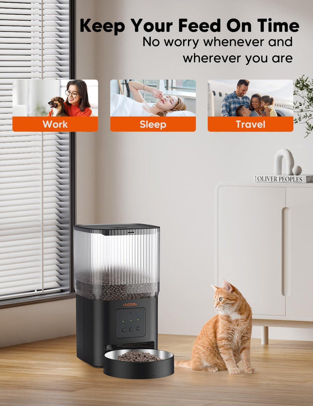 WOPET Automatic Cat Feeder, 4L WiFi Cat Food Dispenser with APP Control for Slow Feeding